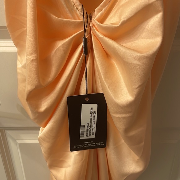 PLT NWT Tangerine Bustle Ruched Backless Satin-style Dress - Picture 4 of 4